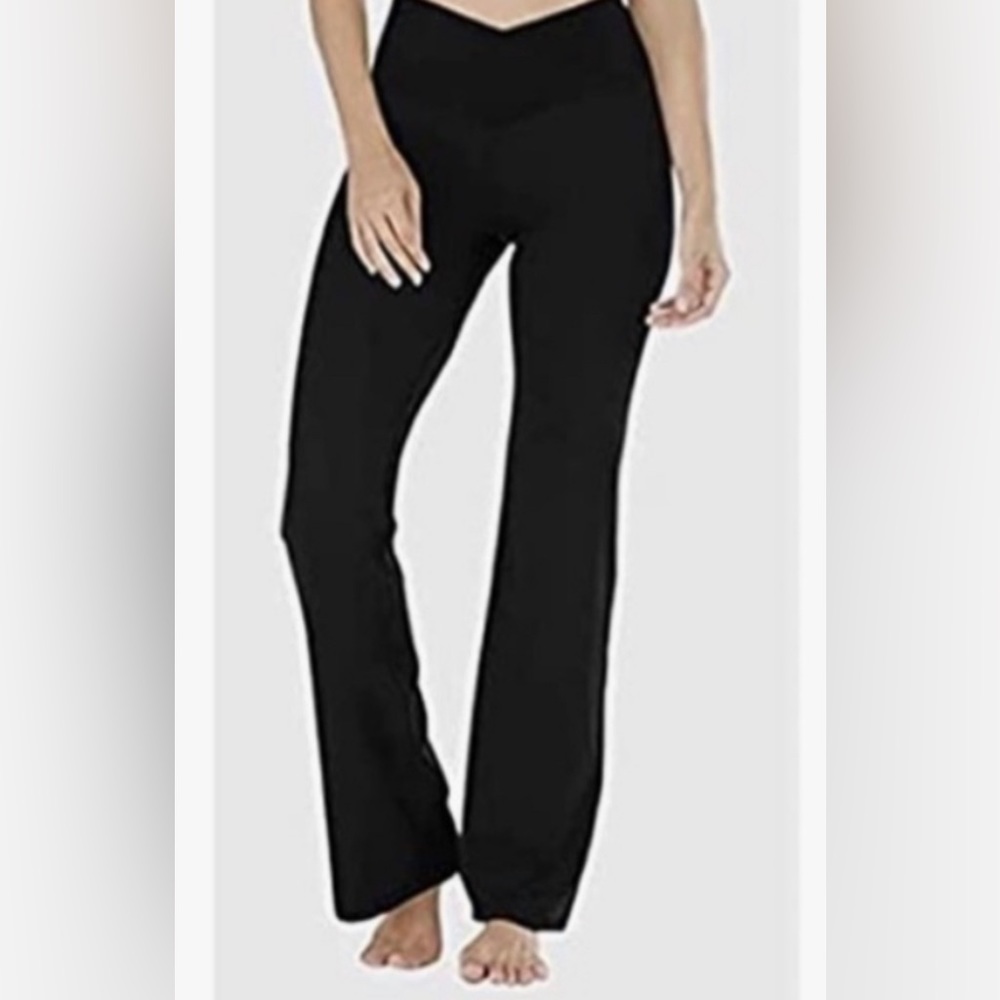 NWT Yoga pants with high waist V crossover front panel size XS flare hem